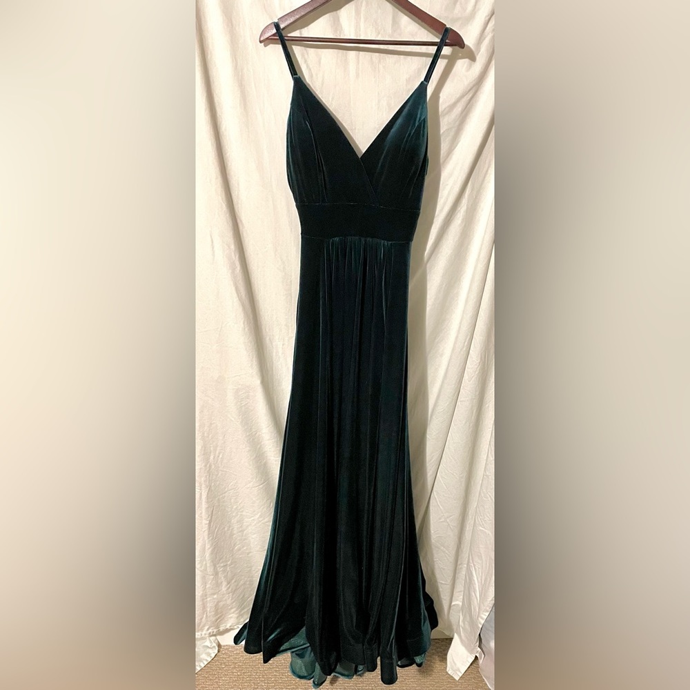 FOREST GREEN VELVET BRIDESMAIDS DRESS SIZE MEDIUM